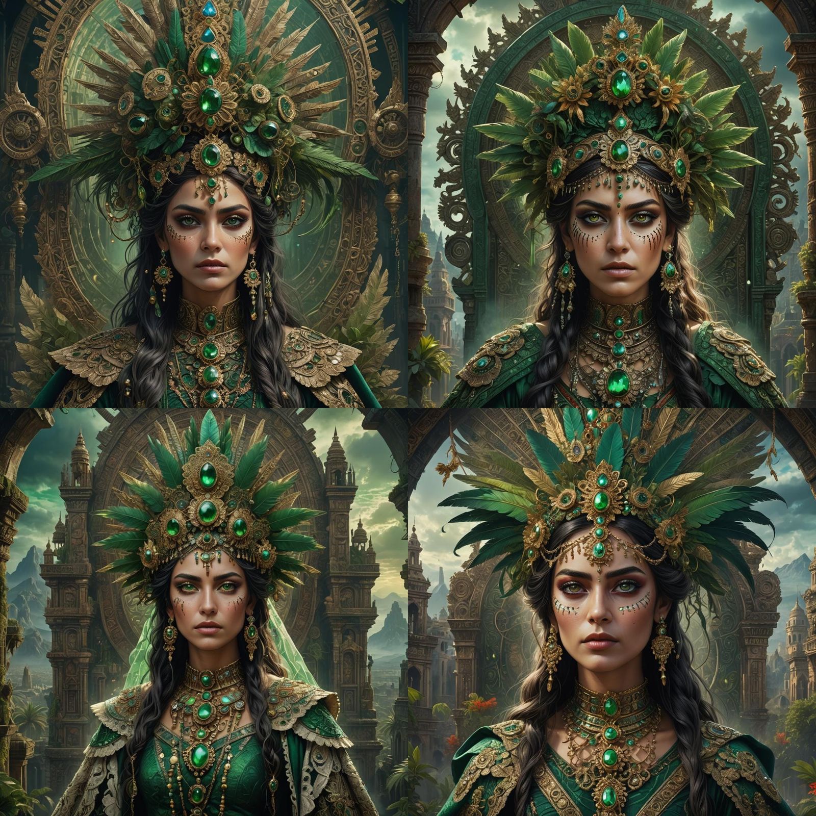 Mystical Aztec Queen Portrait in Symbolist Style