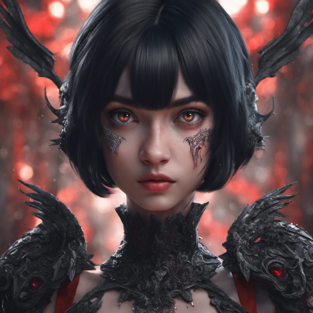 Girl with Red and Blue Eyes, Detailed Digital Painting