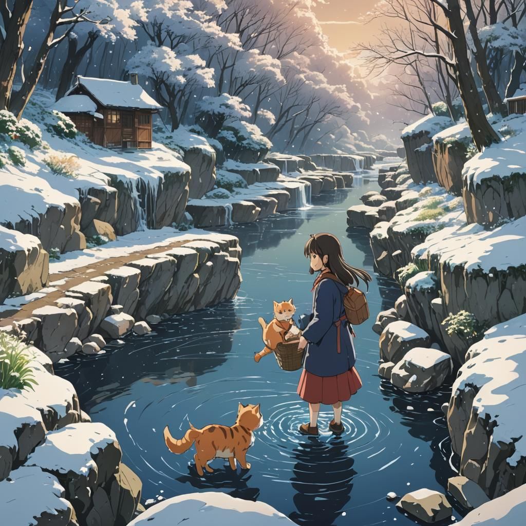 Tohru Saves Kitten: Studio Ghibli Anime Visual
