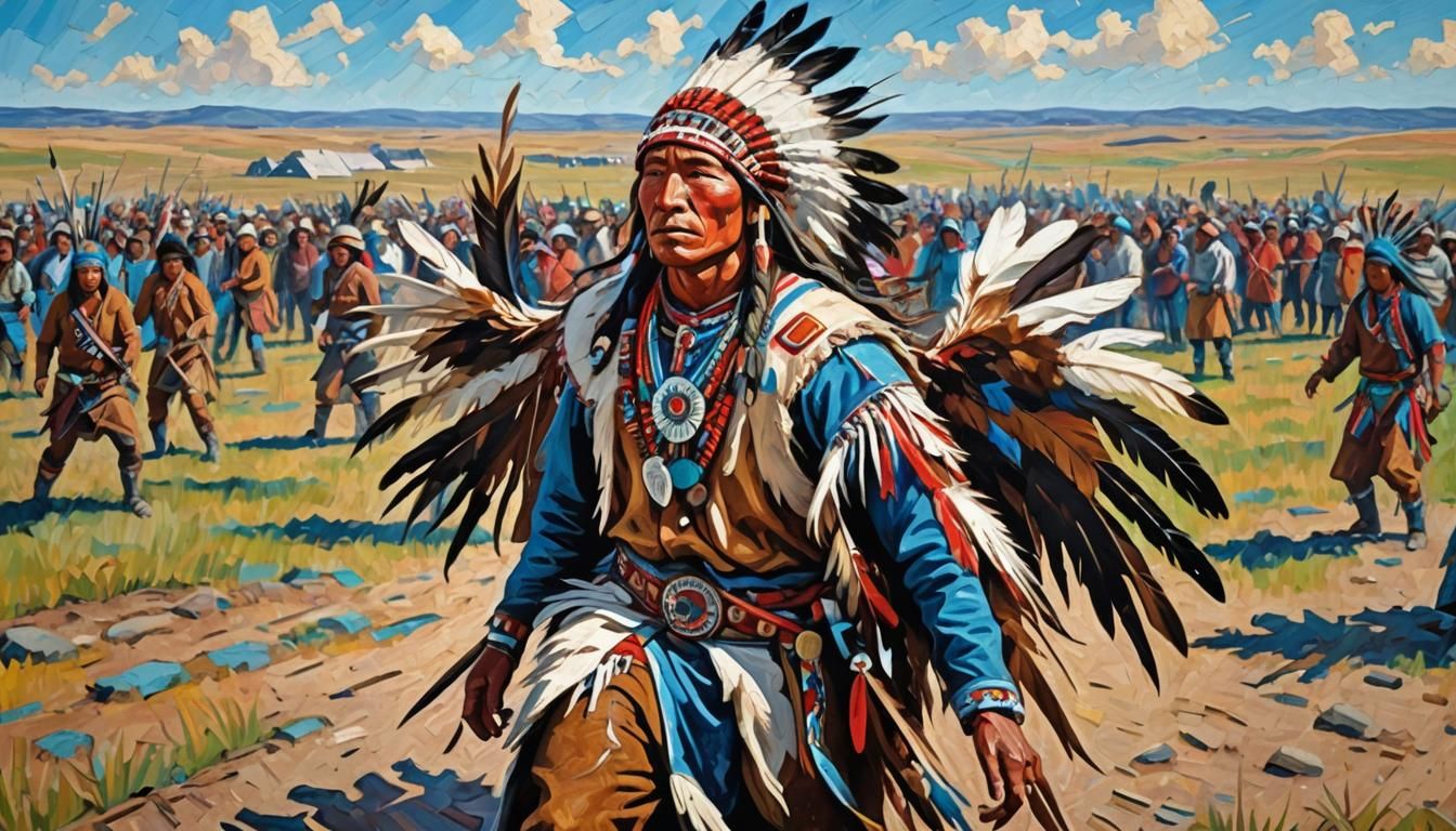 Sioux Warrior Chicken Dance: Expressionist Plains Oil Painti...