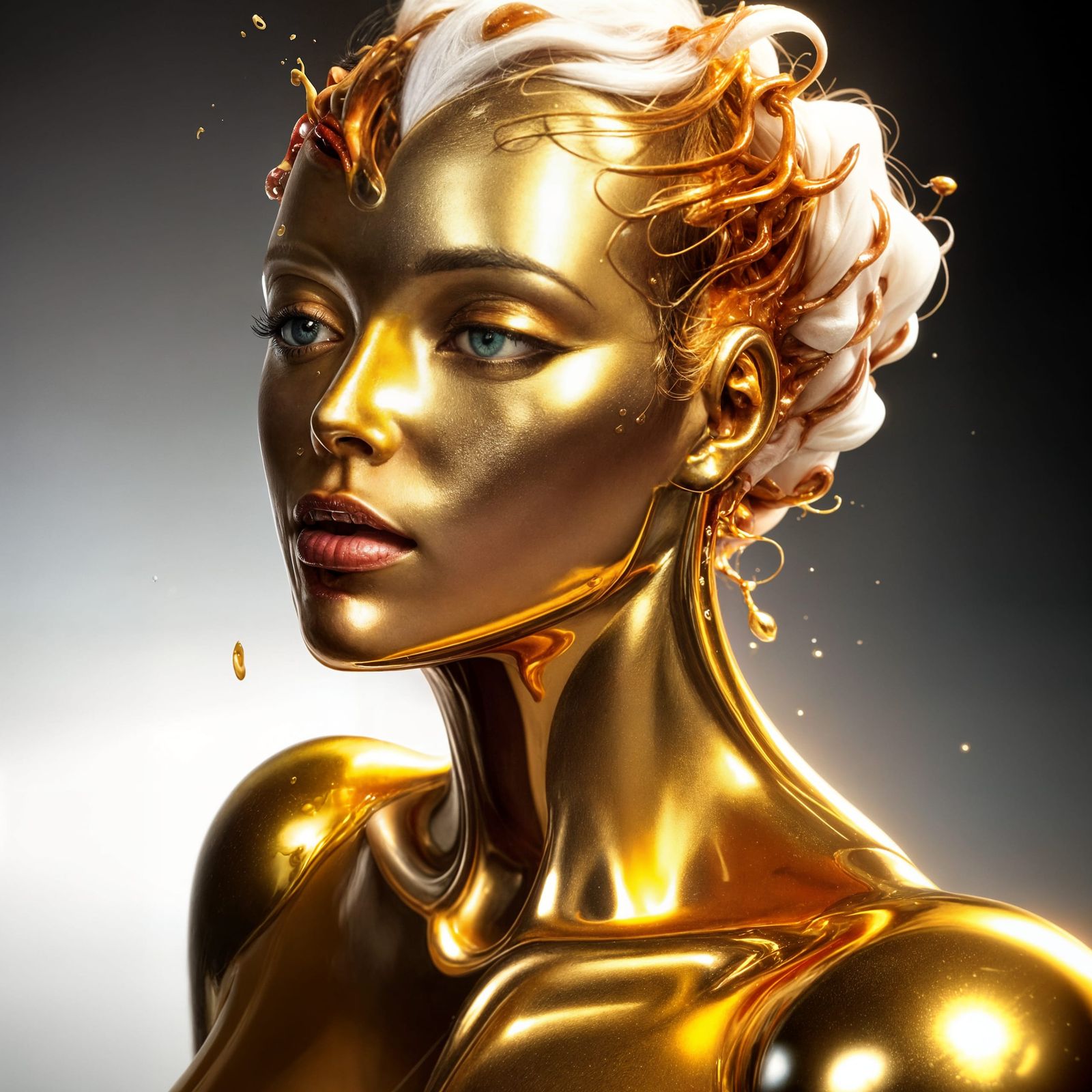 Surrealistic Metallic Woman Melts in a Rainbow Spectrum