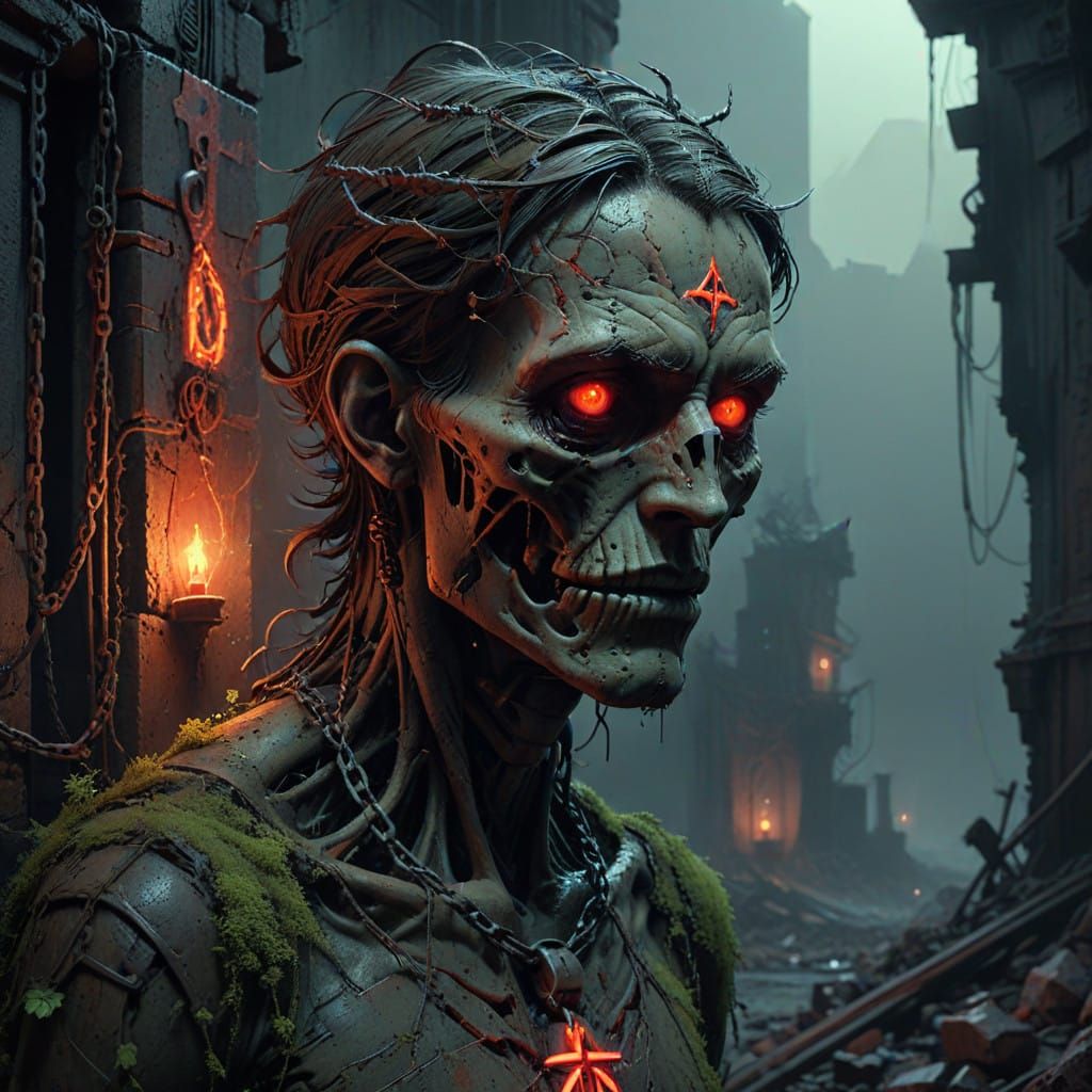 Demonic Entity in a Haunting Post-Apocalyptic Scene