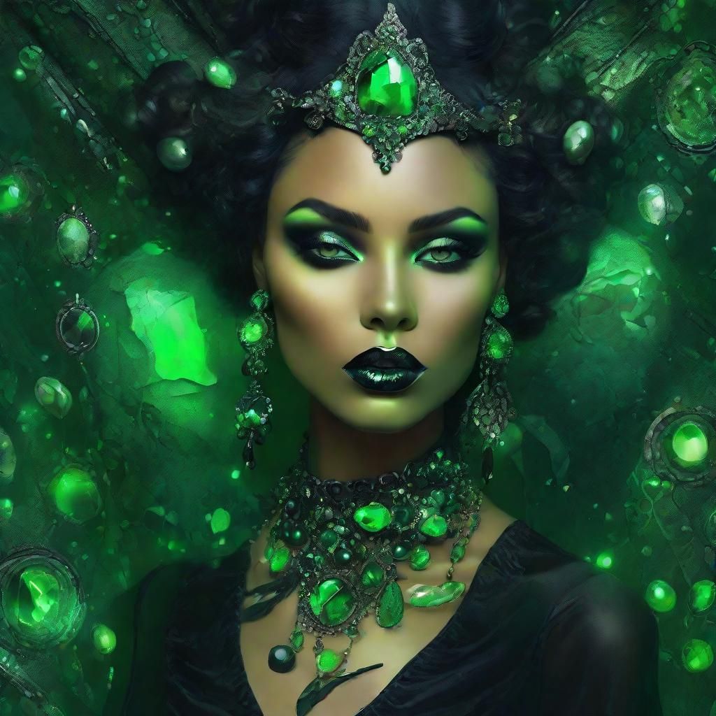Mysterious Woman with Black and Green Lips