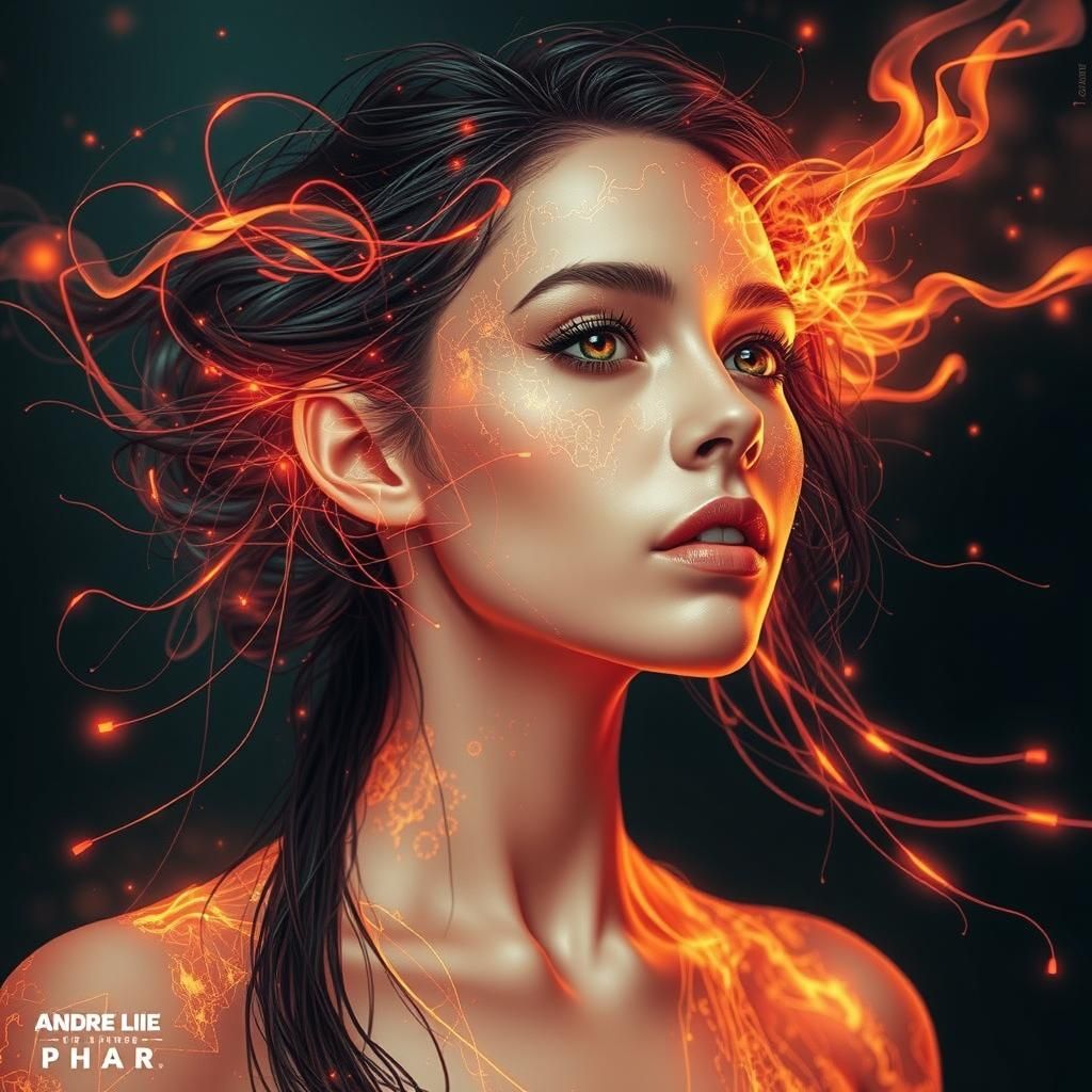 Biopunk Android with Flowing Flaming Hair