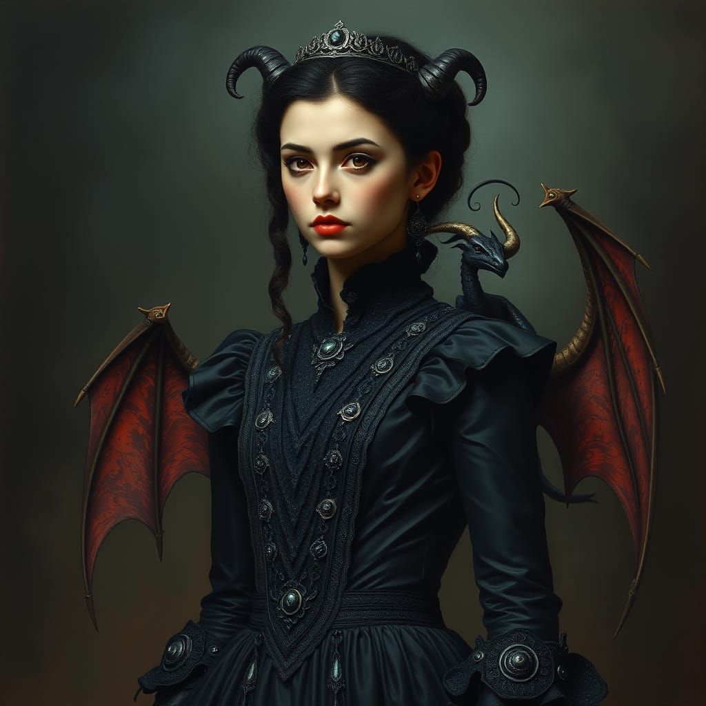 Gothic Princess with a Haunting Devil Companion