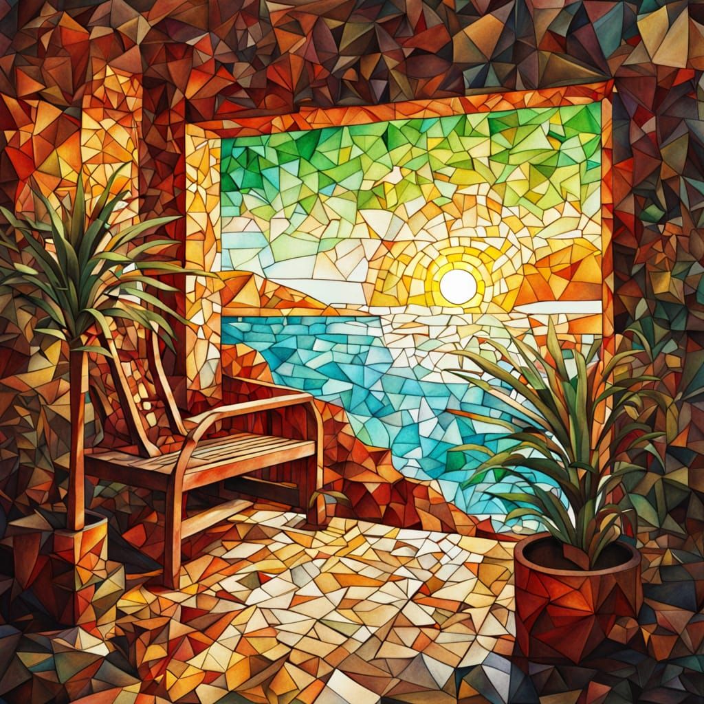 Luxury Beach Landscape in Cubist Style