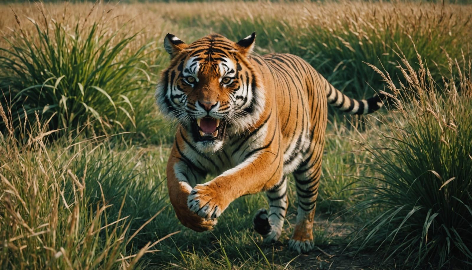 Tiger Pounces on Antelope in Cinematic Prairie Scene