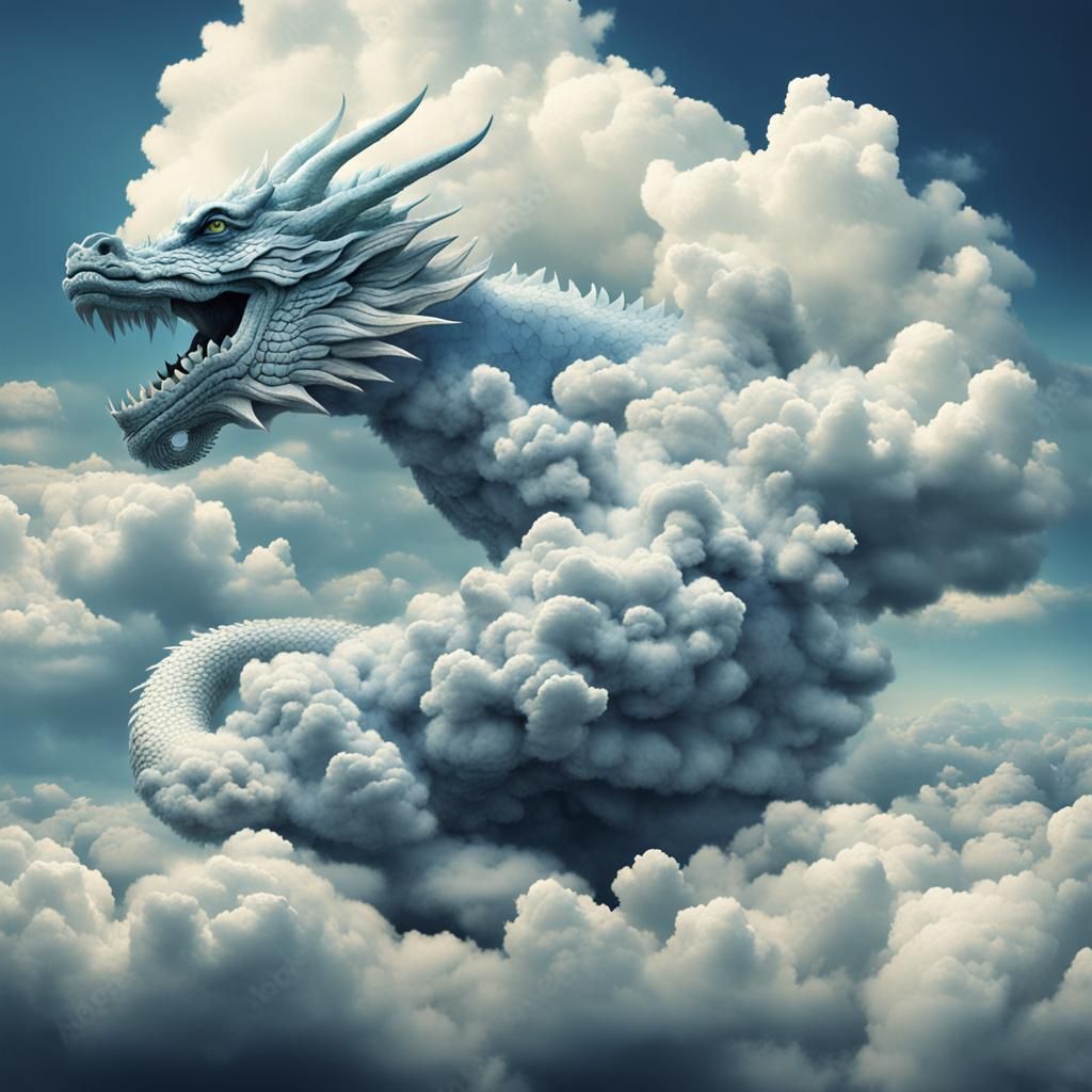 Surreal Cloud Dragon Soaring Through the Sky