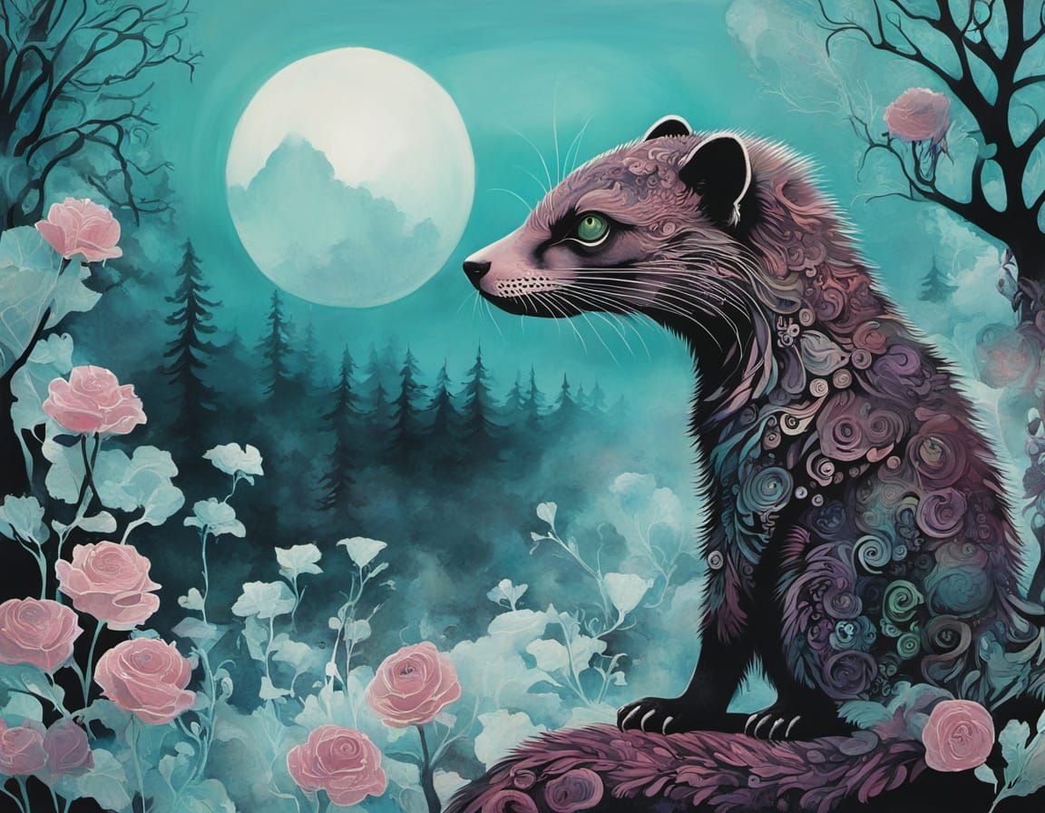 Abstract Surreal Steampunk Mongoose Painting