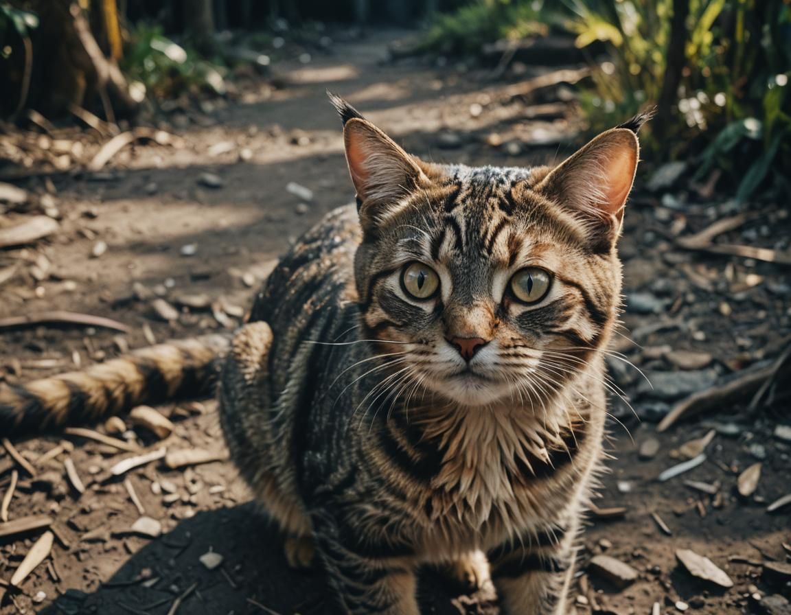 Cute Cat Cinematic Film Still with Dramatic Lighting