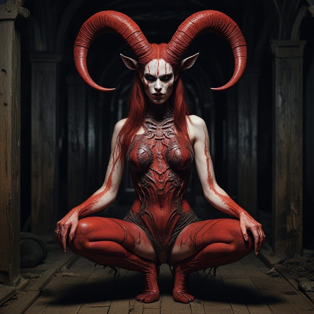 Sensual Demoness in Hell, Inspired by Gothic Art