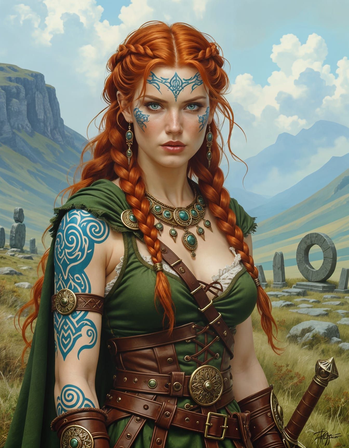 Anwen, Celtic War Queen Painted in Frazetta Style
