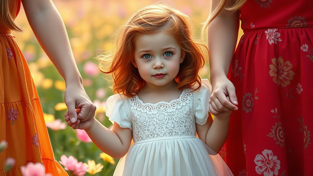 Three Women in a Flower Field, Whimsical Style