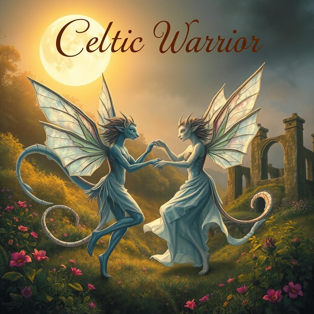 Mystical Celtic Creatures Dance Under Moonlit Sky