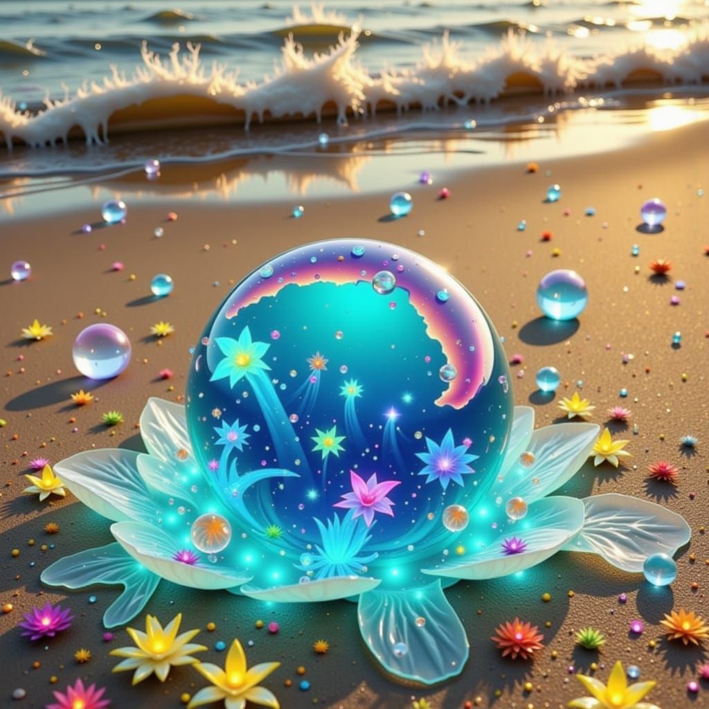 Alien Beach with Crystalline Structures in Digital Art