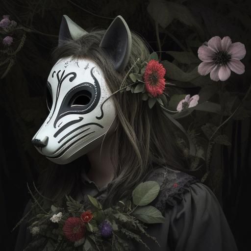 Eerie Animal Mask in Wildflower Field