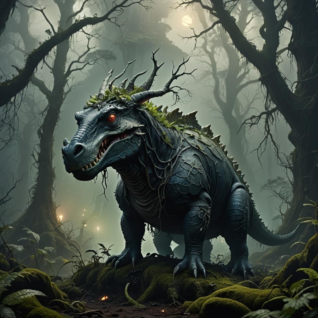 Eerie Hippogrator in a Dark Fantasy Forest