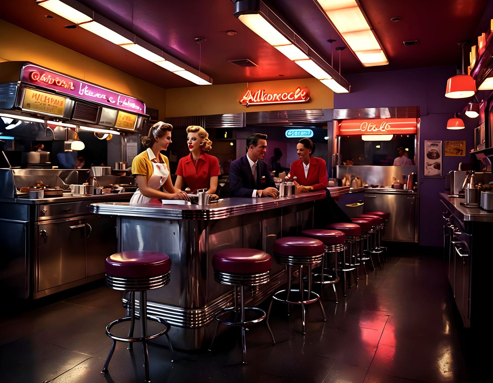 1950s Diner Interior in Hyperrealistic Style