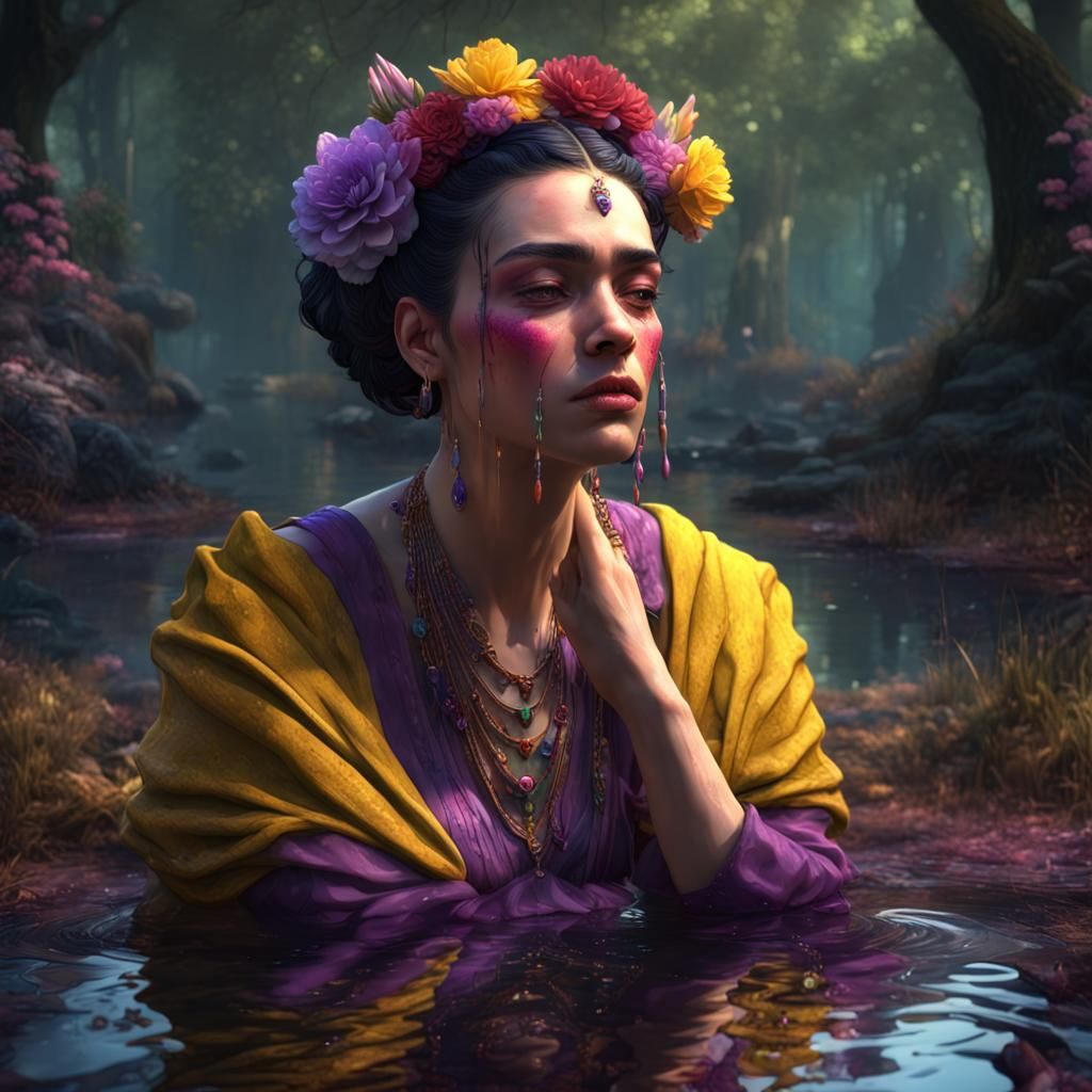 Frida Crying Multi-Colored Tears, Dark Fantasy Art