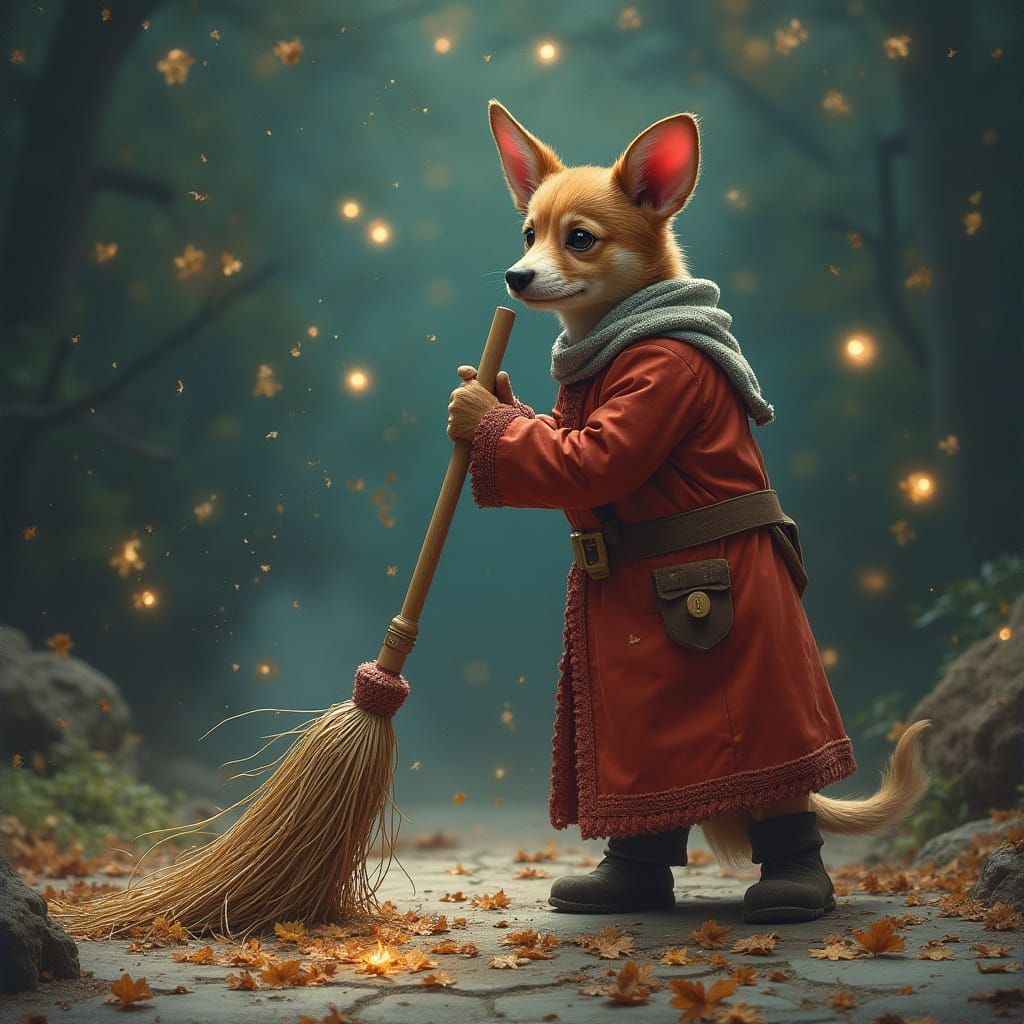 Magical Broom Sweeps Dust and Sparkles