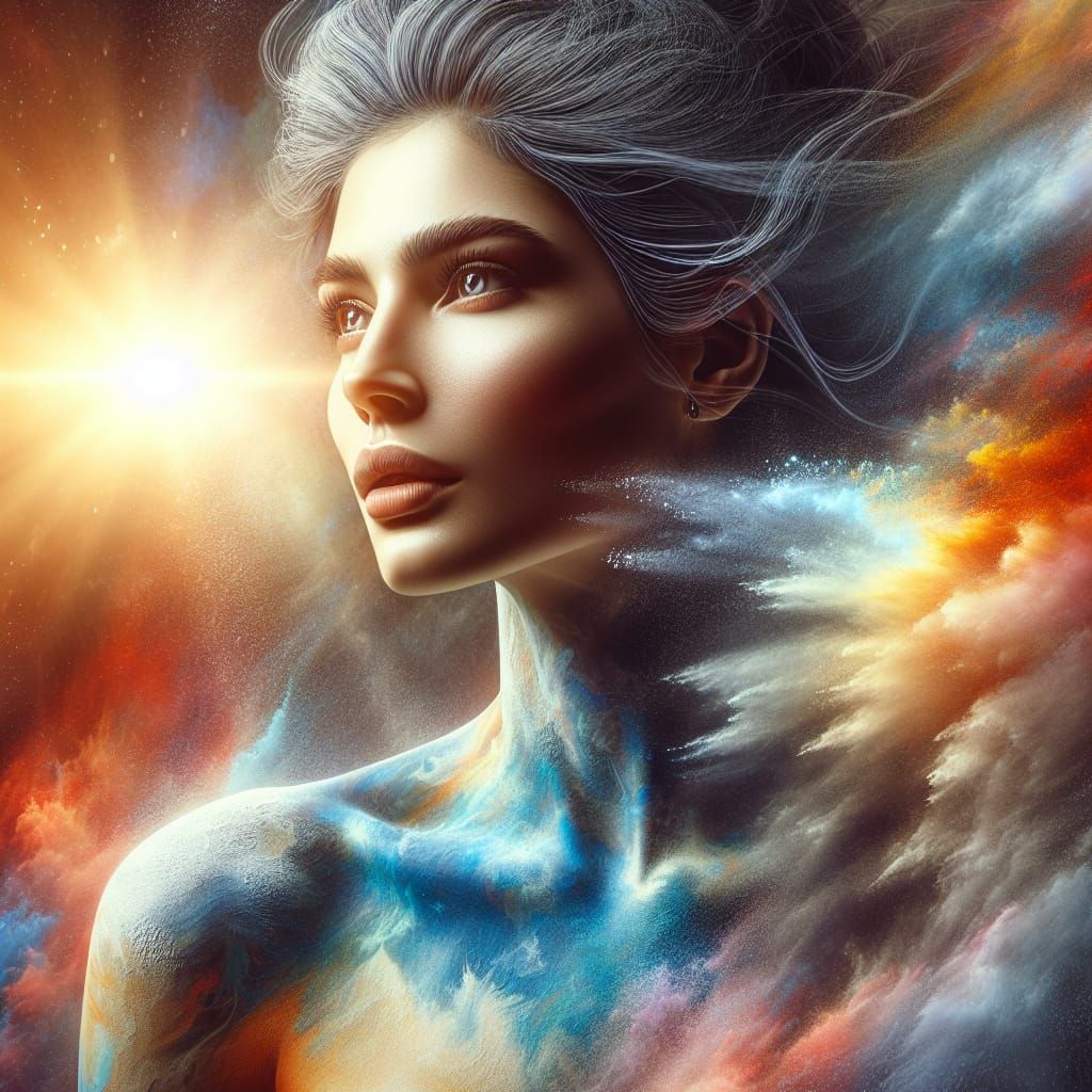Sky and Air Body Paint Woman: Hyperrealistic Art