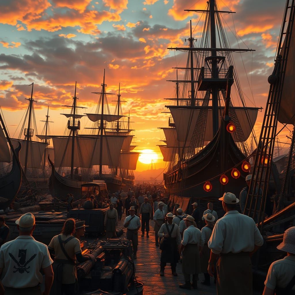 Surreal Industrial Fantasy Shipyard at Dusk in Photorealisti...