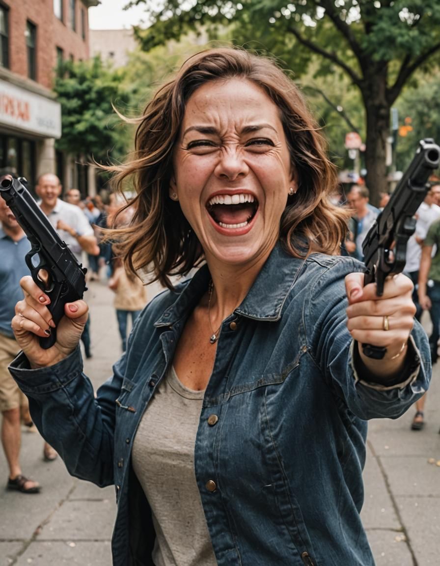 Happy Woman Holding a Gun