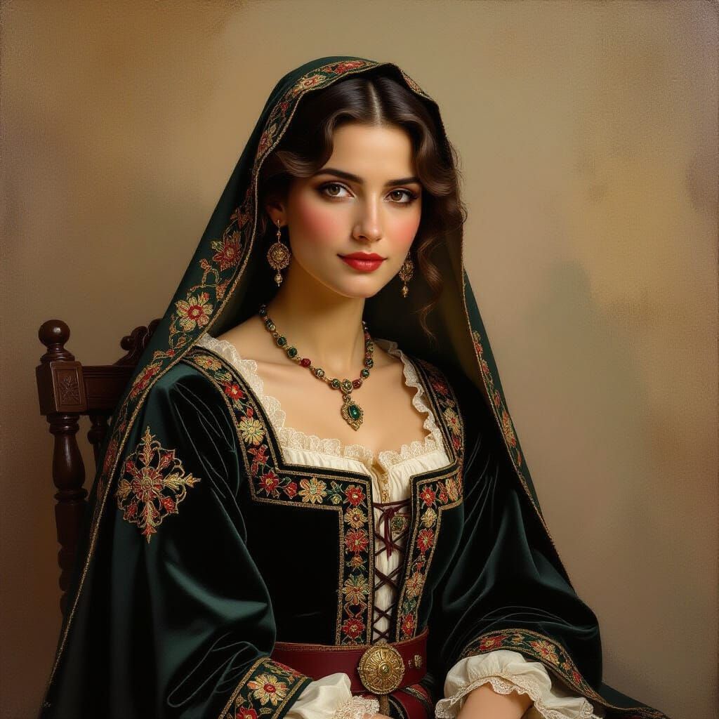 Medieval Woman Portrait in Oil Painting Style