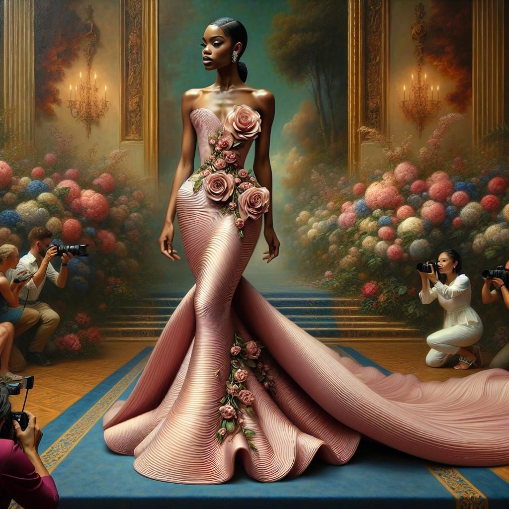 A stunning, ultra-high definition digital airbrush oil painting capturing an African American woman with a warm, light c...