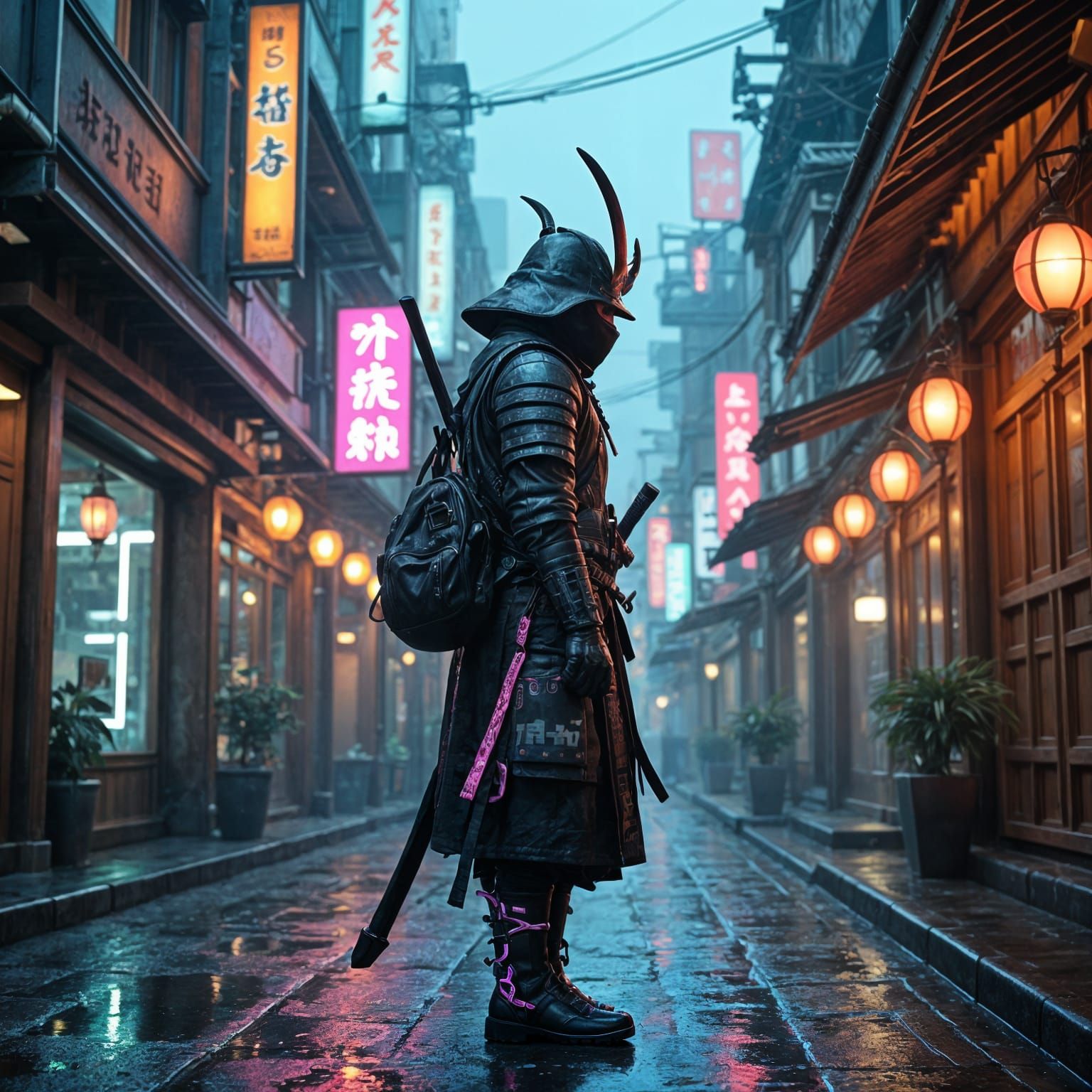 Cyberpunk Japanese Cityscape at Night in Digital Animation S...