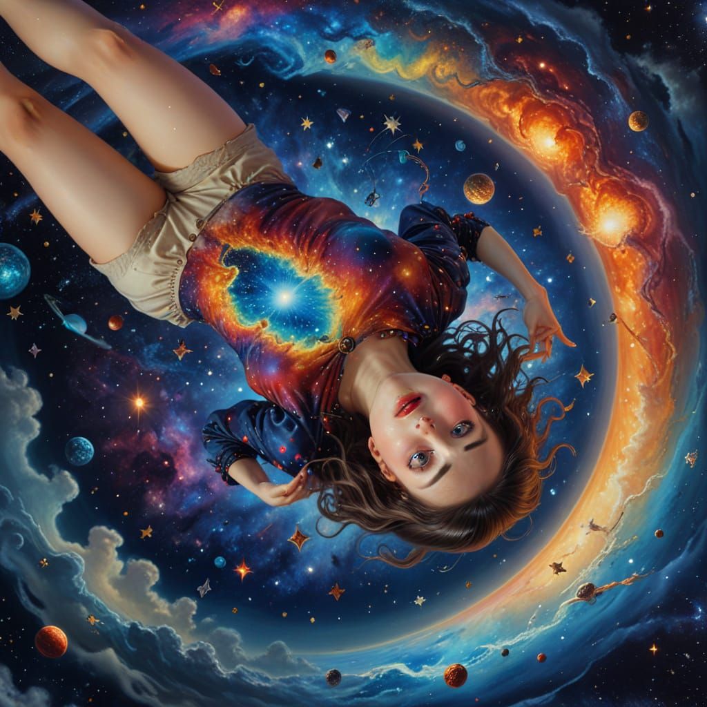 Woman Falling Into Cosmic Void, in Surrealist Style