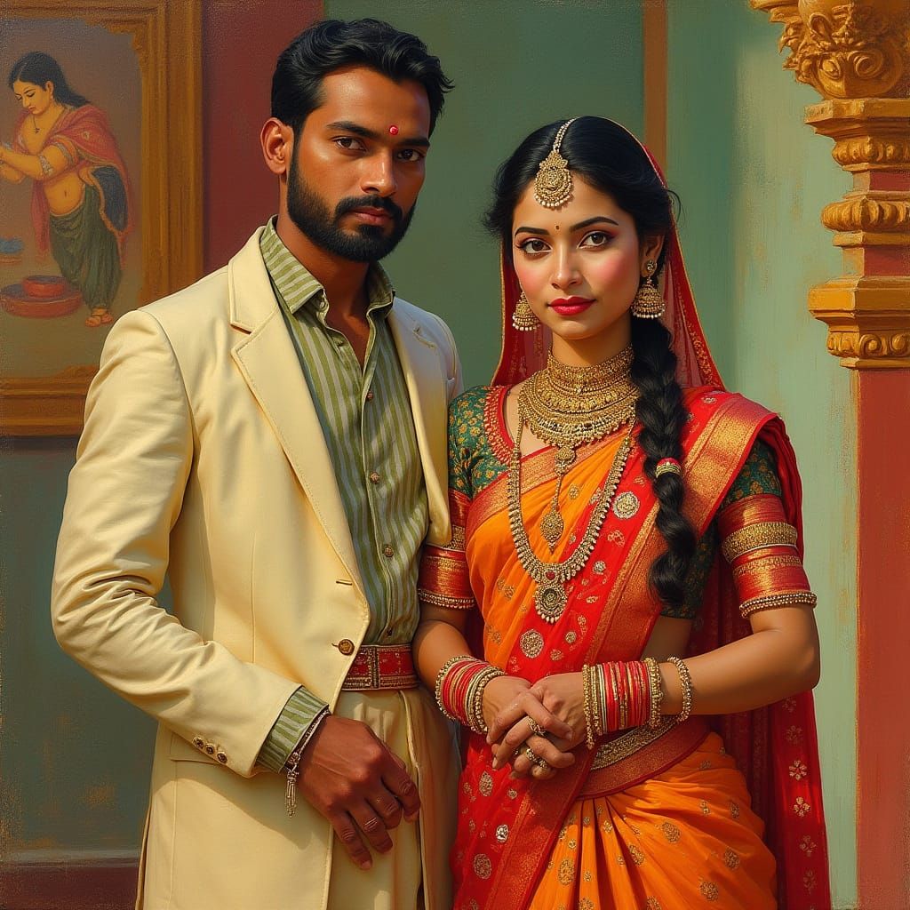 Andhra Bride in Traditional Attire, Elegant Indian Art