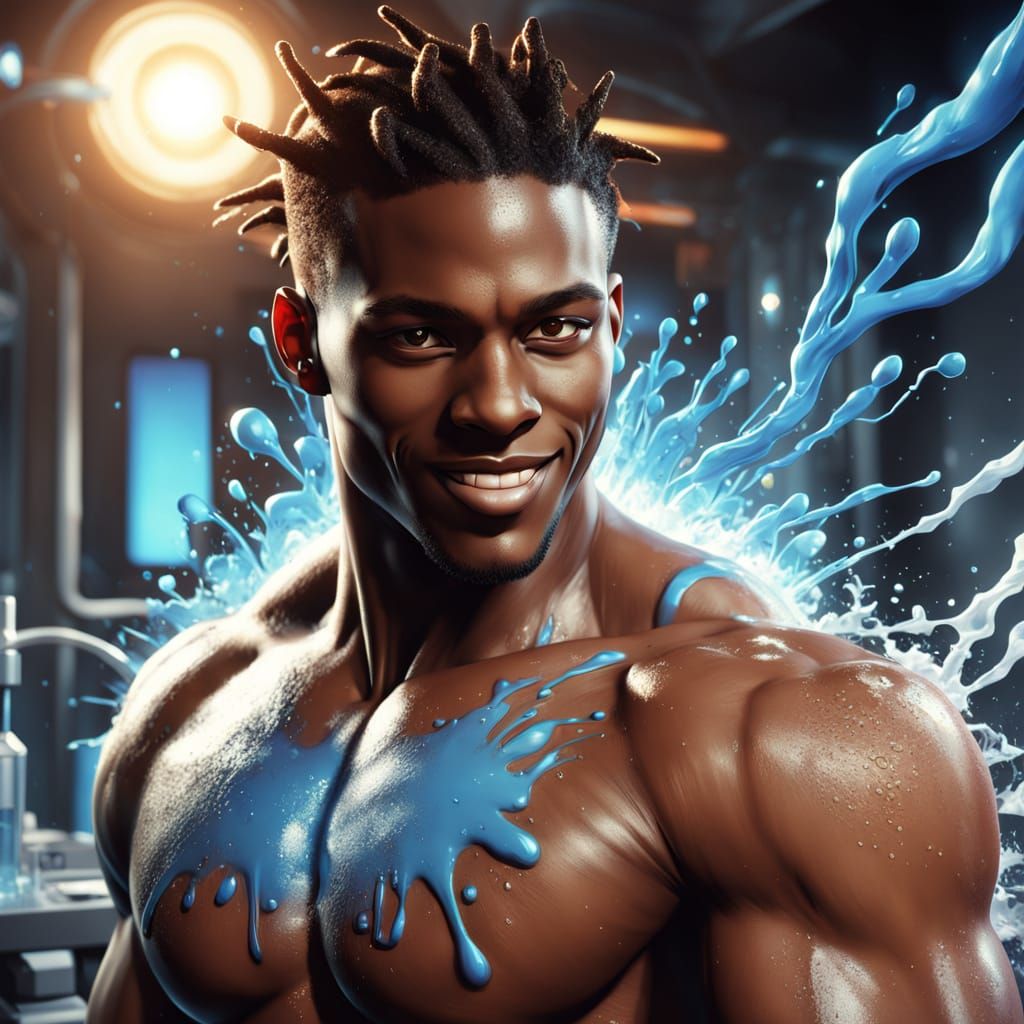 Cinematic Haitian Hero in Vibrant Science Lab