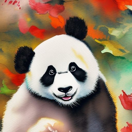 Cute Panda in Gouache Watercolor Style