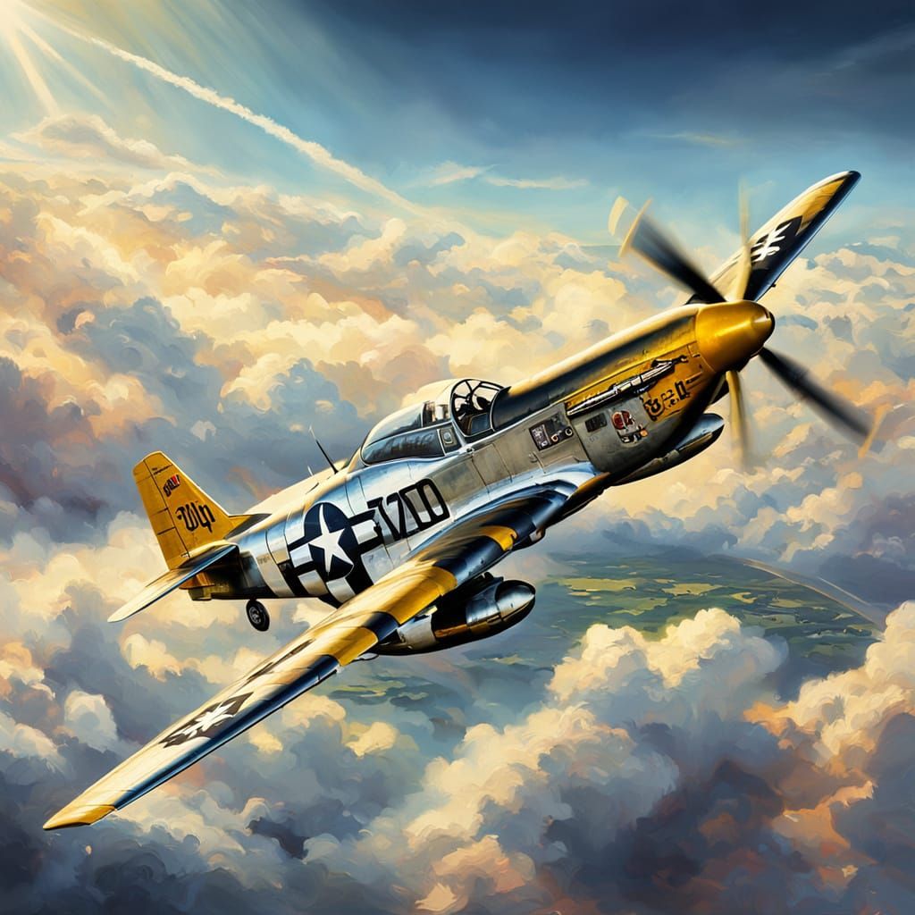 P51 Mustang in Flight: Vintage Aviation Art