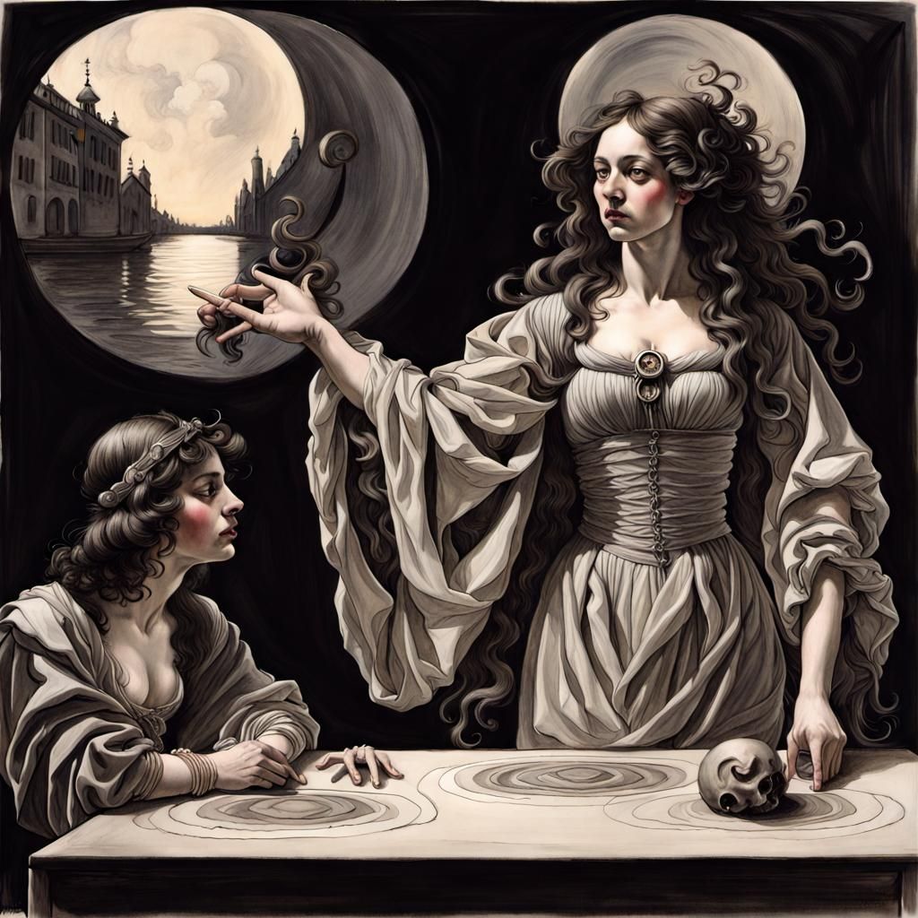 Mystical Fortune Teller in Psychedelic Renaissance Style