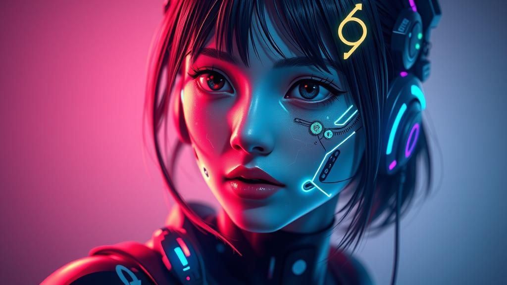 Cyberpunk Anime Girl with Electronic Implants in 8K