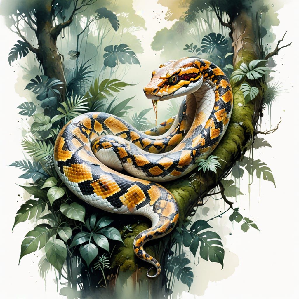 Majestic Python Rests in Twilight Jungle