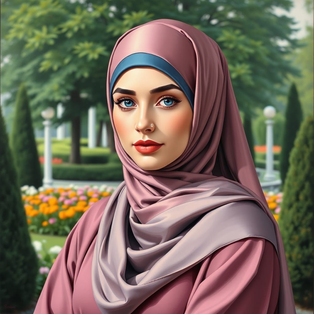 Latvian Woman in Hijab Oil Painting