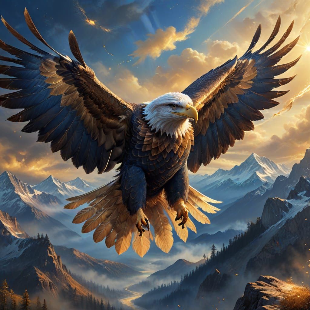 Majestic Eagle Soars Through Misty Mountains - Fantasy Digit...