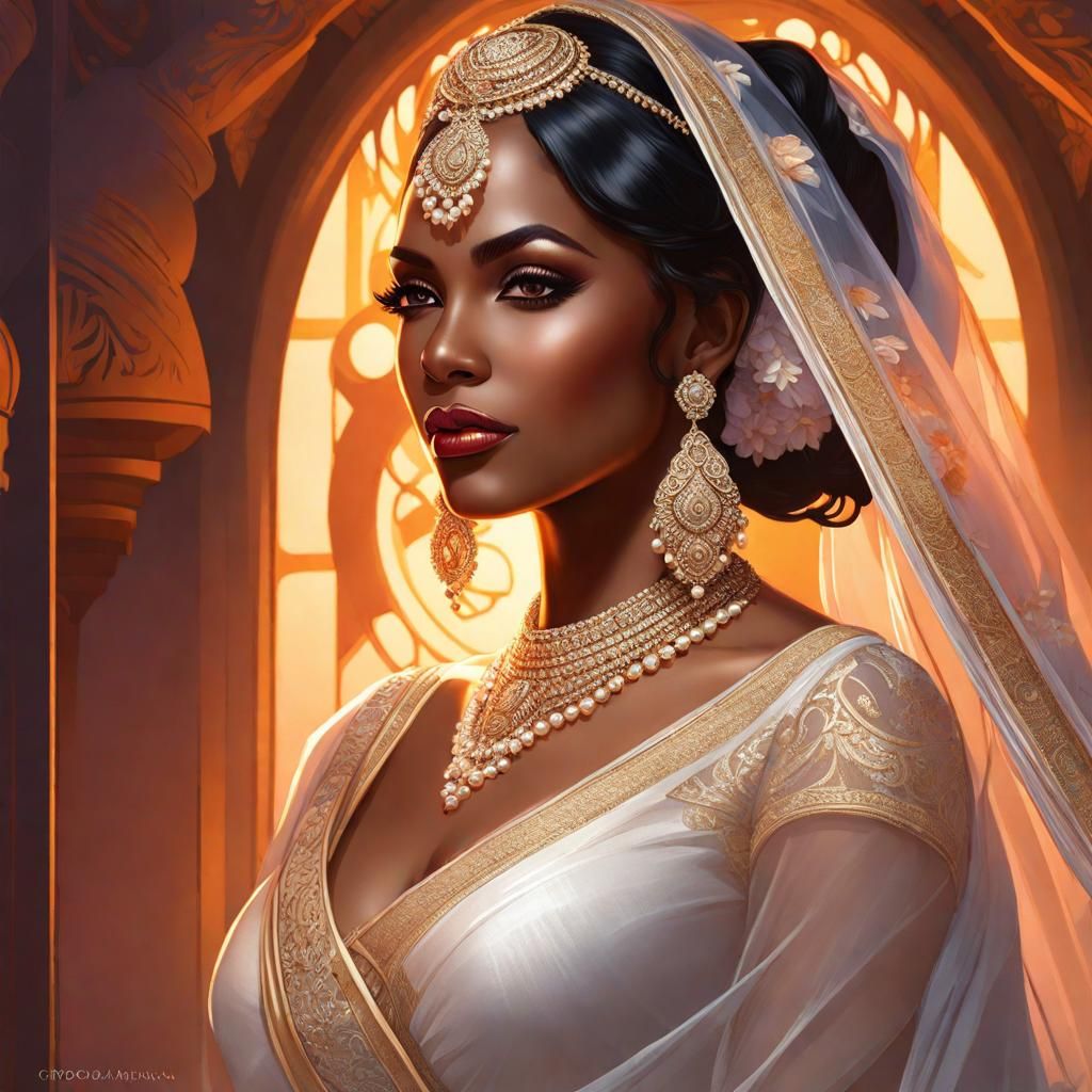 Trinidadian Bride in Traditional Saree: Comic Book Art