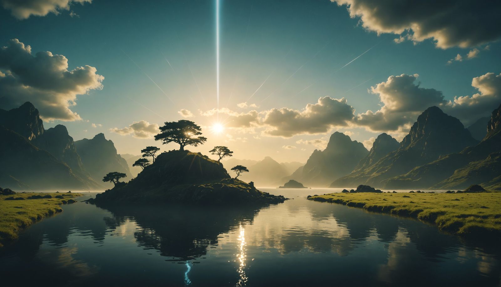 Atmospheric Floating Island in Computer with God Rays