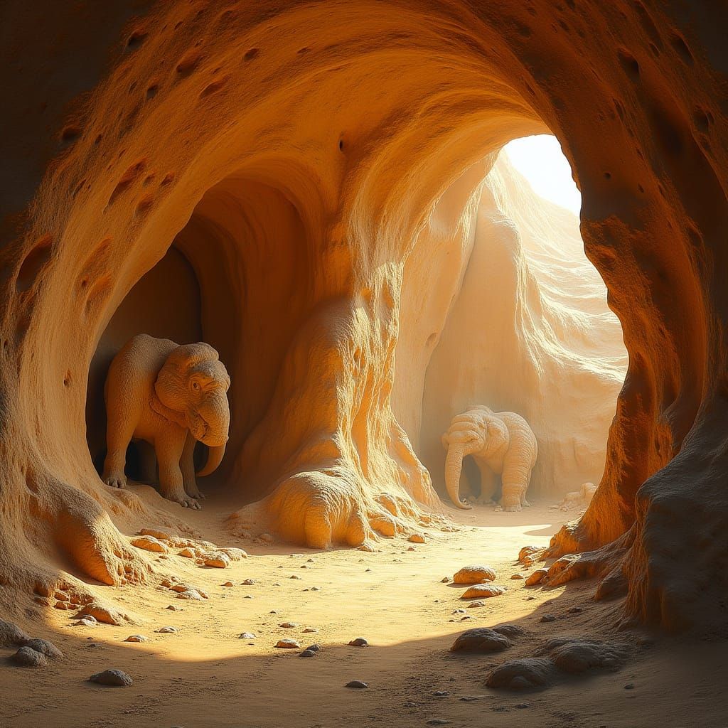 Ancient Cave of Prehistoric Wonders in Earthy Hues