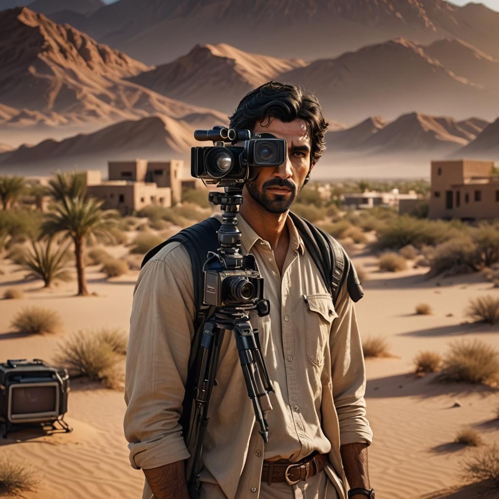 Hyperrealistic Portrait of Arabian Man with Camera