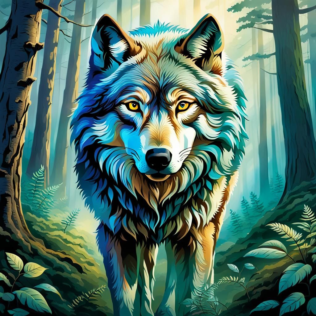 Mystical Love Wolf in Enchanted Forest Glade