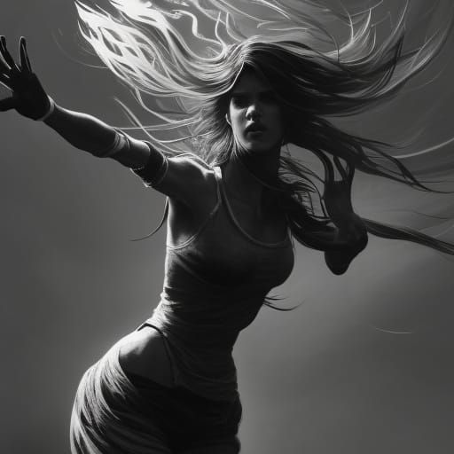 Wind Power Girl in Dynamic Black and White