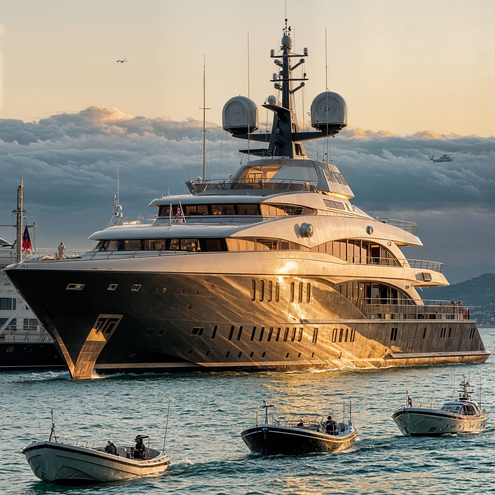Luxury Yacht Shines in Monaco Harbor at Sunset