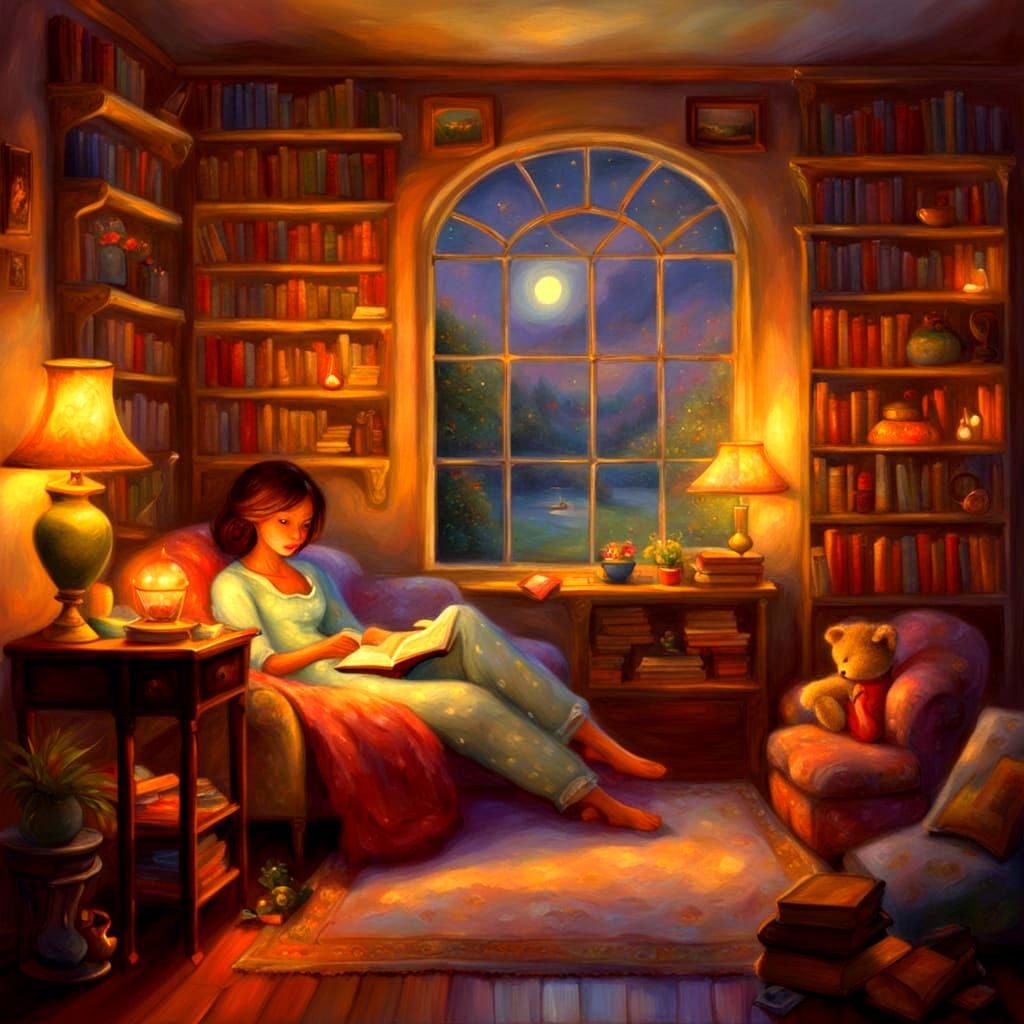 Cozy Reading Nook in the Style of Kinkade