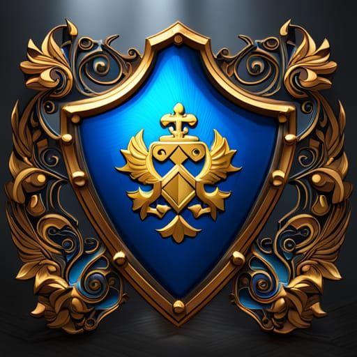 Detailed Dark Blue Shield with Coat of Arms