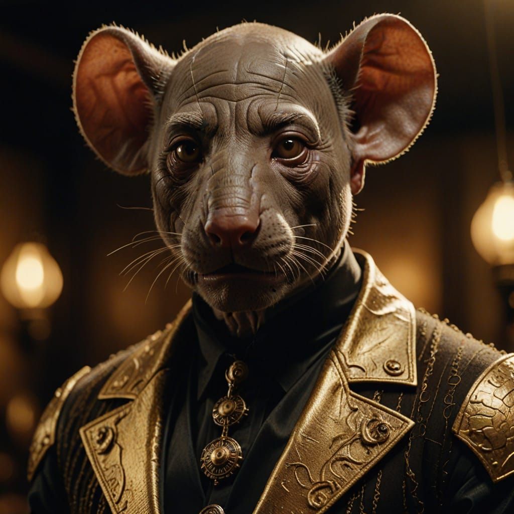 Gabonese Man in Rat Costume: Hyperrealistic Portrait